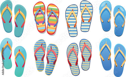 vector flip flops on the beach, striped colorful, summer theme