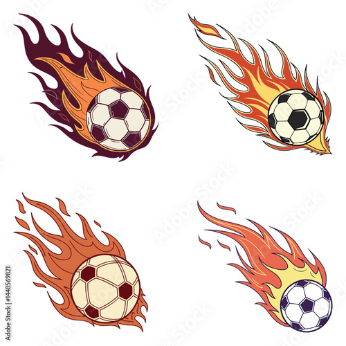 Bundle Soccer ball flying on fire isolated on white background eps 10