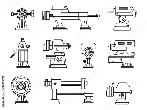 Detailed Line Art of Wood Lathe Machine Design