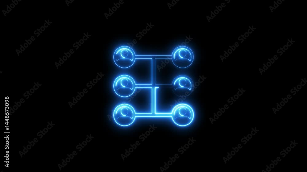 Glowing blue neon network of connected people on a black background Glowing blue neon network of connected people on a black background