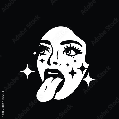 portrait of a young woman tounge