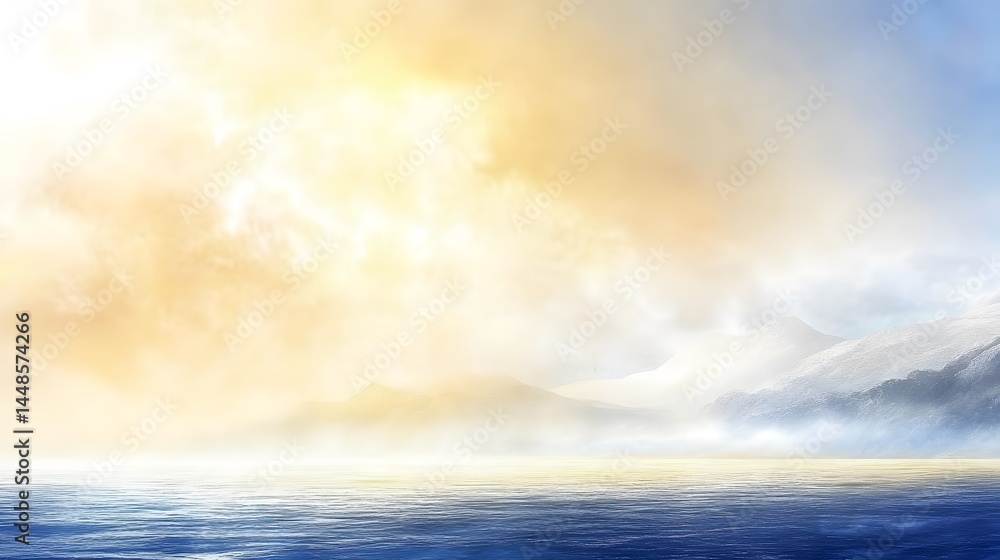 Obraz premium Serene Misty Mountains Sunrise Ocean Landscape