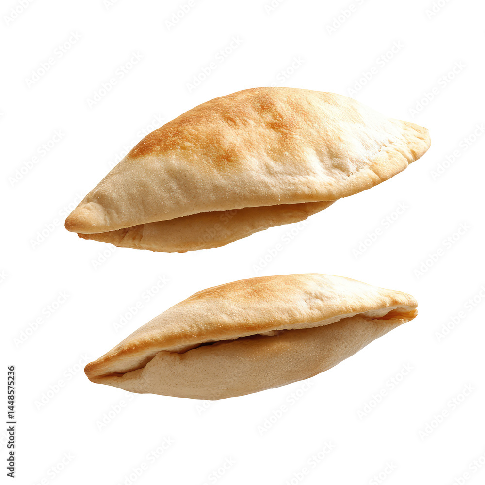 Pita Bread Halves Dropping Mid Air isolated on a transparent background Pita Bread Halves Dropping Mid Air isolated on a transparent background
