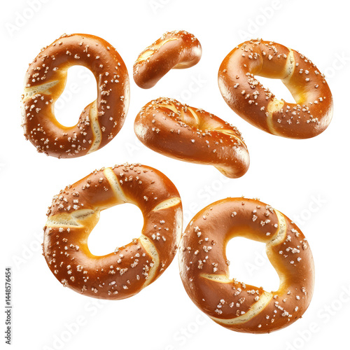 Pretzel Buns In Free Fall  isolated on a transparent background