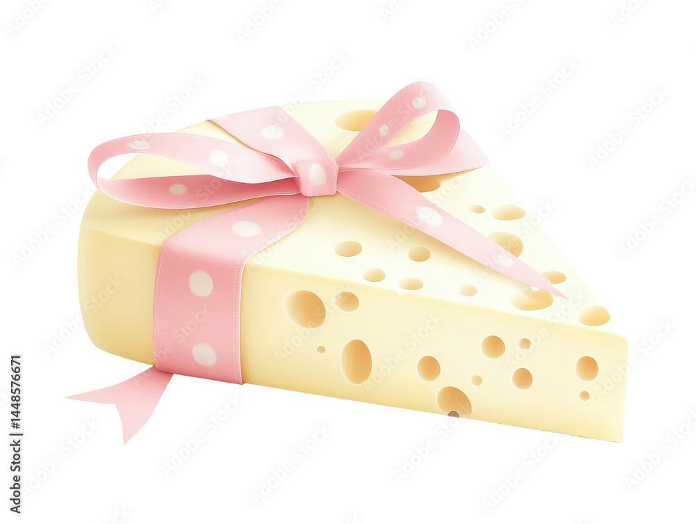 Isolated Cheese Piece with Pink Ribbon Isolated Cheese Piece with Pink Ribbon