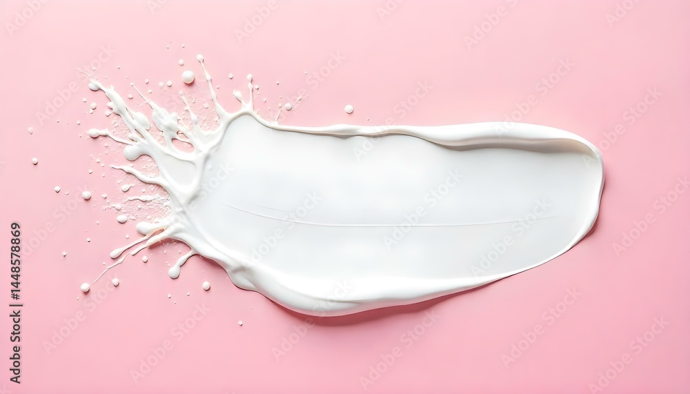 Close up view of acrylic white paint splash isolated on pink Close up view of acrylic white paint splash isolated on pink