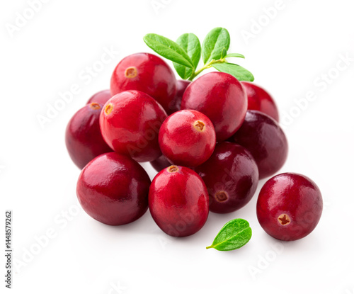 Wallpaper Mural Cranberry isolated on white. 
Heap of cranberries with leaves isolated on white background.  Torontodigital.ca