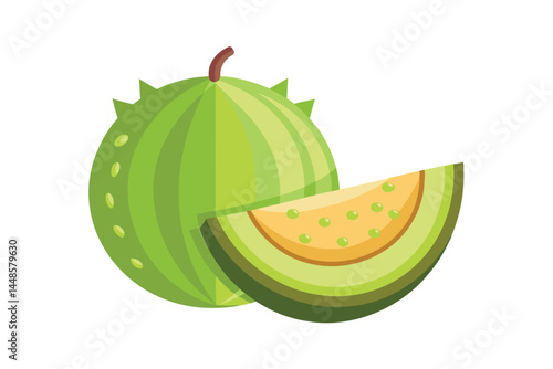 Bitter Melon with Half Slice Isolated on White Background 