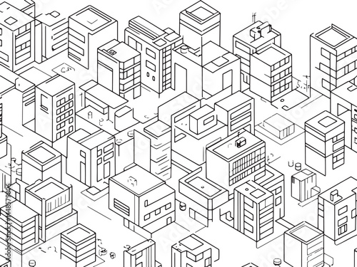 Detailed Urban Sprawl Vector Drawing of City Expansion