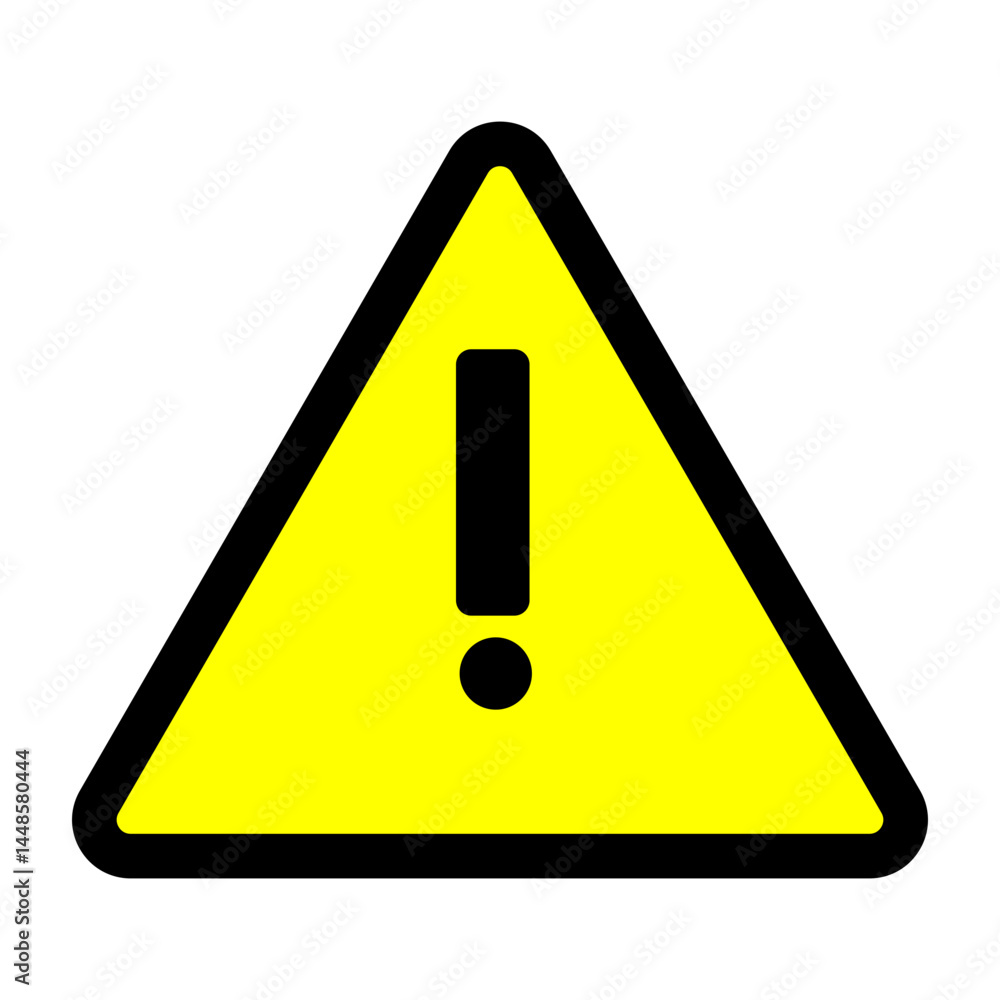 bright yellow triangular warning sign with bold black exclamation mark indicating caution and safety alert isolated on white background. bright yellow triangular warning sign with bold black exclamation mark indicating caution and safety alert isolated on white background.
