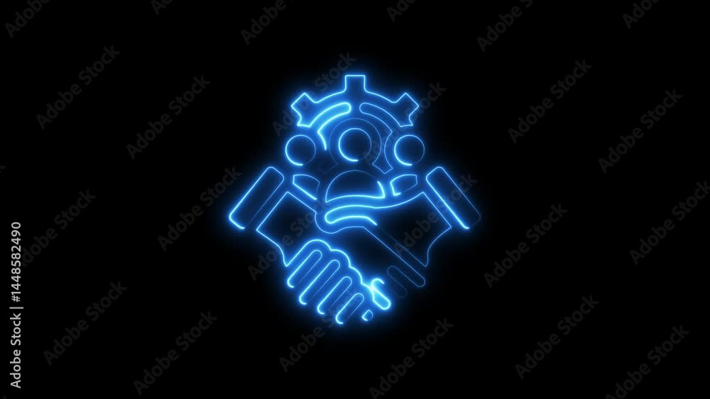 Glowing neon teamwork icon illustrating business partnership and collaboration Glowing neon teamwork icon illustrating business partnership and collaboration