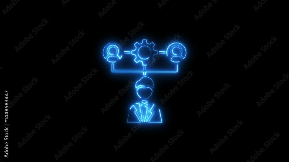Glowing blue neon animated network connections with conceptual business workflow Glowing blue neon animated network connections with conceptual business workflow