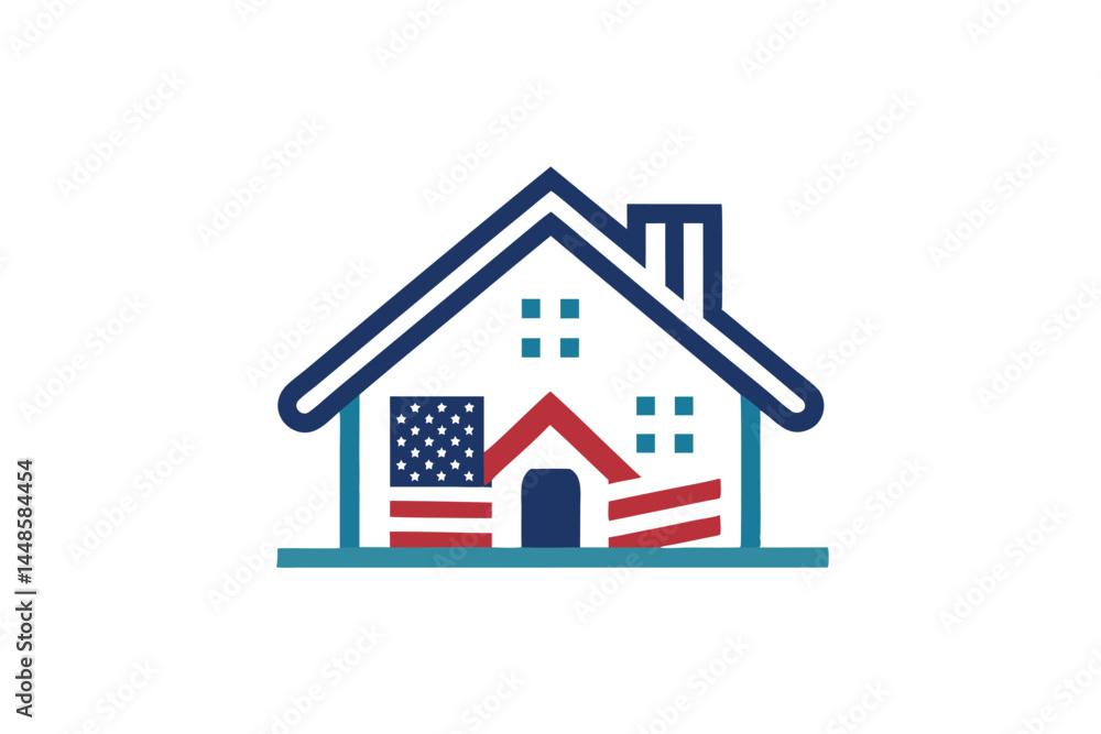 House with USA Flag Icon Logo House with USA Flag Icon Logo