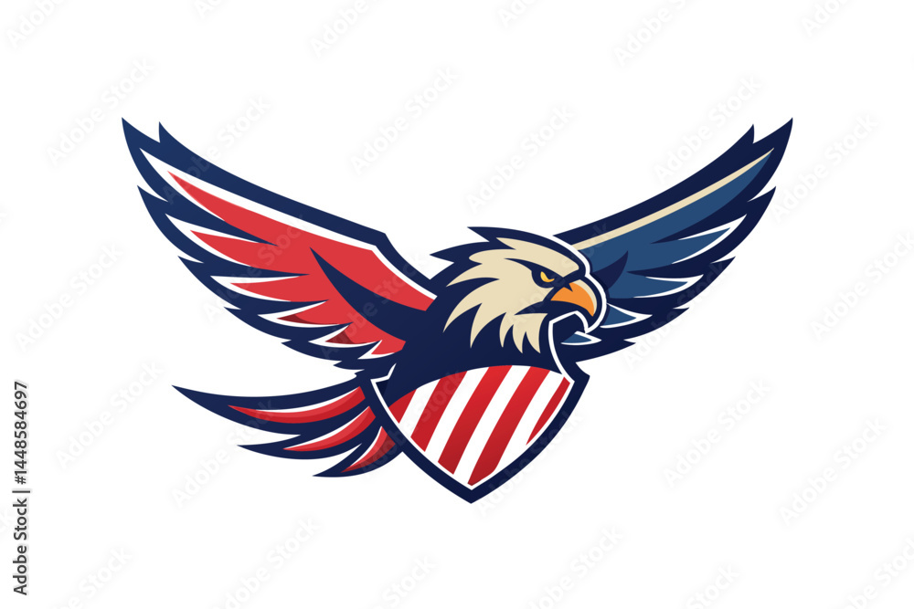 Obraz premium Eagle Flying USA American Flag Logo 