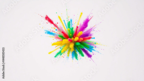 Colorful explosion of powder paint with vibrant hues against a clean white background creating a dynamic effect created with generated ai