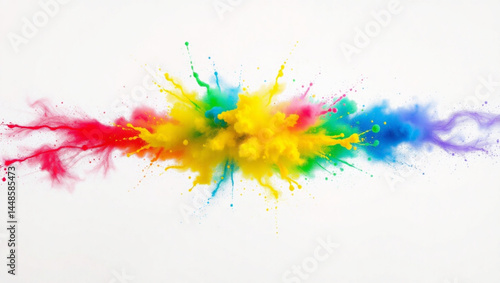 Colorful explosion of pigments in a horizontal line against a white background artfully displayed here created with generated ai
