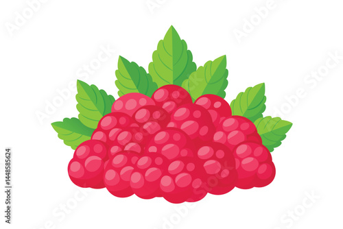 Fresh Raspberry Pile with Green Leaf 