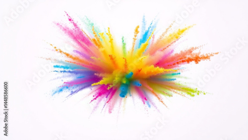 Colorful explosion of powder paint on a white background with vibrant hues and dynamic radiating effect created with generated ai