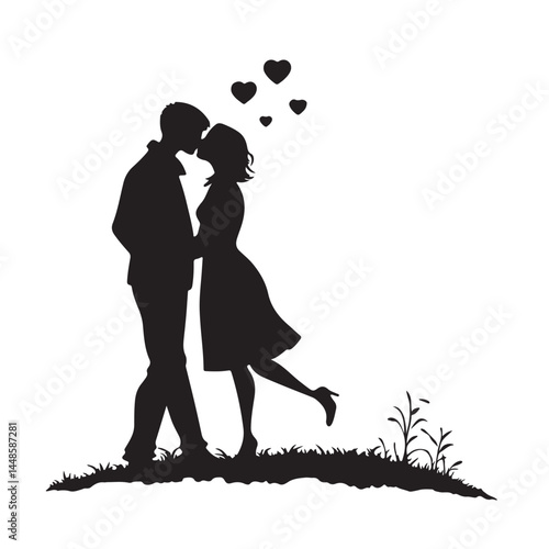 Silhouette of a couple in love man and woman