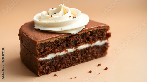 delicious cake with appetizing sweet cream on a beige background