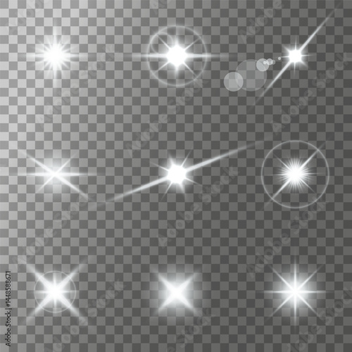 Lens Flare, light glow effect. sun or realistic shining star with backlight effect. bokeh glitter and sparkles or sparkles on transparent background.