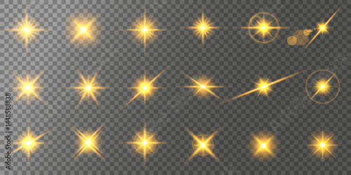 Lens Flare, light glow effect. sun or realistic shining star with backlight effect. bokeh glitter and sparkles or sparkles on transparent background.