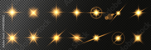 Lens Flare, light glow effect. sun or realistic shining star with backlight effect. bokeh glitter and sparkles or sparkles on transparent background.