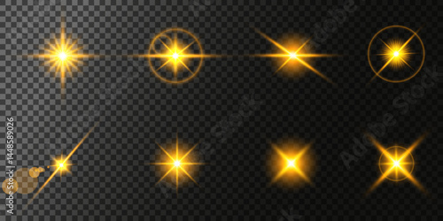 Lens Flare, light glow effect. sun or realistic shining star with backlight effect. bokeh glitter and sparkles or sparkles on transparent background.