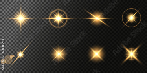 Lens Flare, light glow effect. sun or realistic shining star with backlight effect. bokeh glitter and sparkles or sparkles on transparent background.
