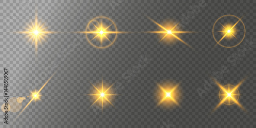 Lens Flare, light glow effect. sun or realistic shining star with backlight effect. bokeh glitter and sparkles or sparkles on transparent background.