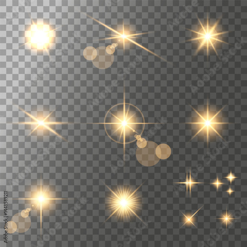 Lens Flare, light glow effect. sun or realistic shining star with backlight effect. bokeh glitter and sparkles or sparkles on transparent background.