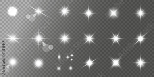 Lens Flare, light glow effect. sun or realistic shining star with backlight effect. bokeh glitter and sparkles or sparkles on transparent background.