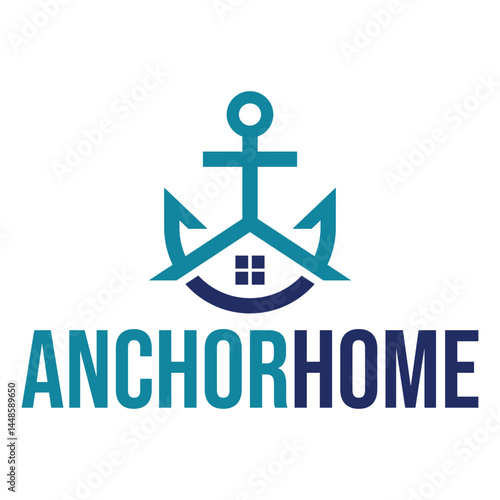 anchor home flat minimalist logo design