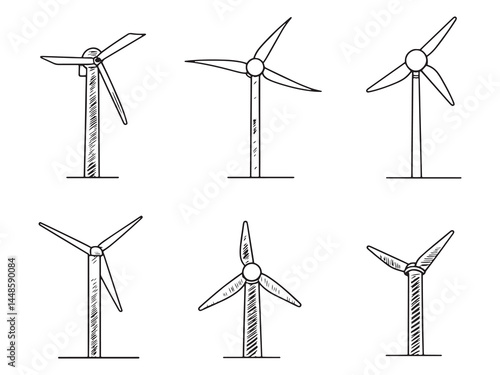 Eco Friendly Wind Power Generation Line Art Vector