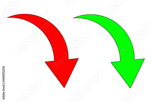 Free Download contrasting red and green curved downward arrows symbolizing directional indicators for navigation and comparison isolated on white background. - GFXLoad