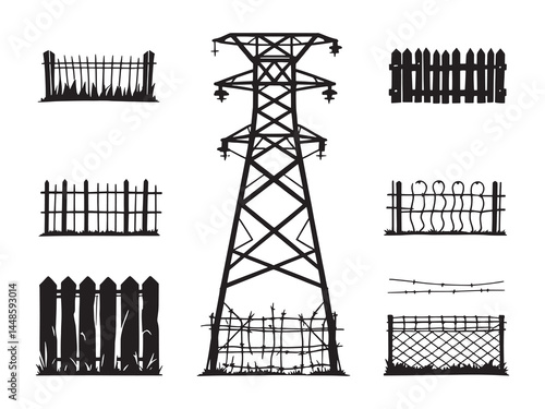 Electric Fencing line art icon for security systems