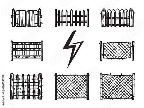 Electric Fencing line art icon symbol for protection