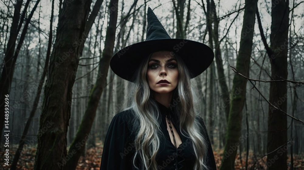 A Halloween witch in a majestic forest A Halloween witch in a majestic forest