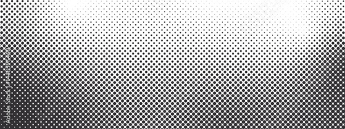 Halftone texture with gradient in grunge style. Faded dotted background spots. Black retro geometric pattern in manga anime style. Dotted gradient in pop art style. Vector.