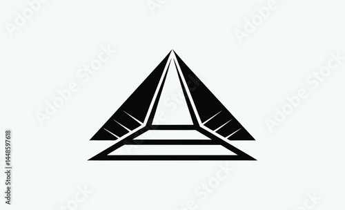 Pyramid silhouette, desert landscape vector, ancient egyptian monument, black and white illustration, historic landmark design