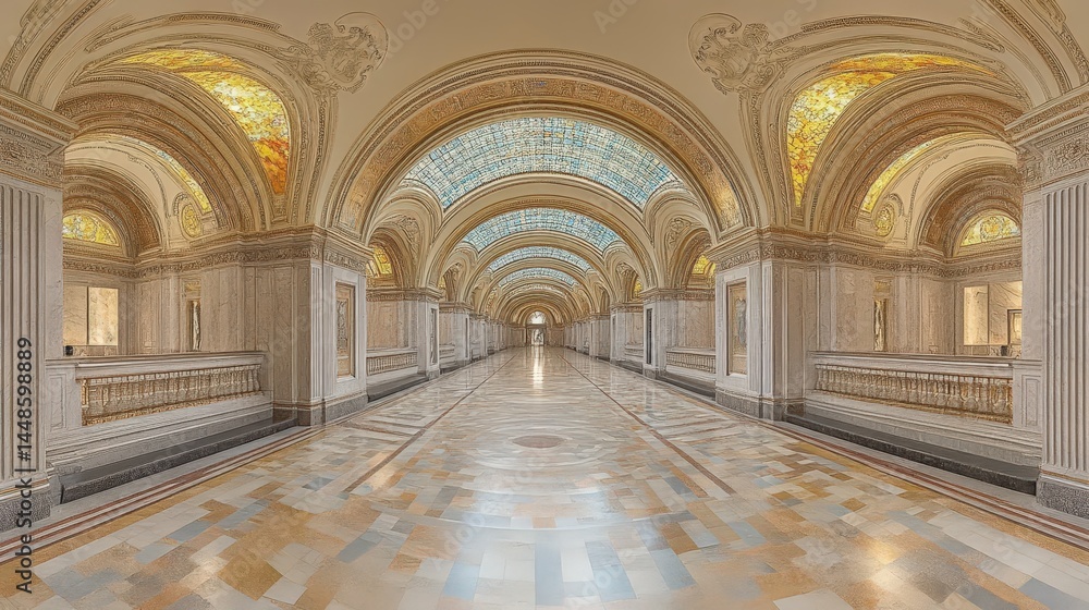 Fototapeta premium Grand, arched hallway within a luxurious museum.