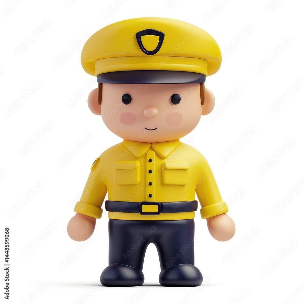 Cheerful cartoon police officer in bright yellow uniform. Cheerful cartoon police officer in bright yellow uniform.