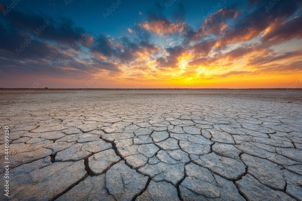 Desert landscape featuring parched and fissured ground, with global warming as the underlying context Desert landscape featuring parched and fissured ground, with global warming as the underlying context