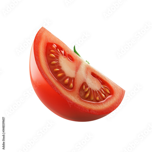 Ripe, juicy tomato slices floating in mid-air, isolated on a transparent background