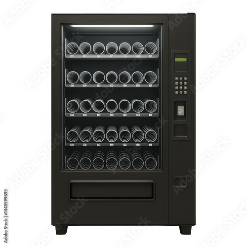 Wallpaper Mural Empty but ready, a modern black vending machine displays its internal spiral dispensing mechanisms through the glass. Torontodigital.ca