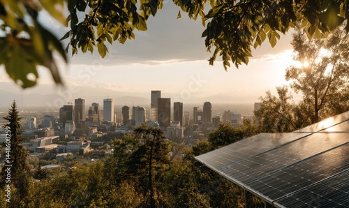 A solar panel plant that utilizes ecological energy and is integrated with notable urban landscape landmarks