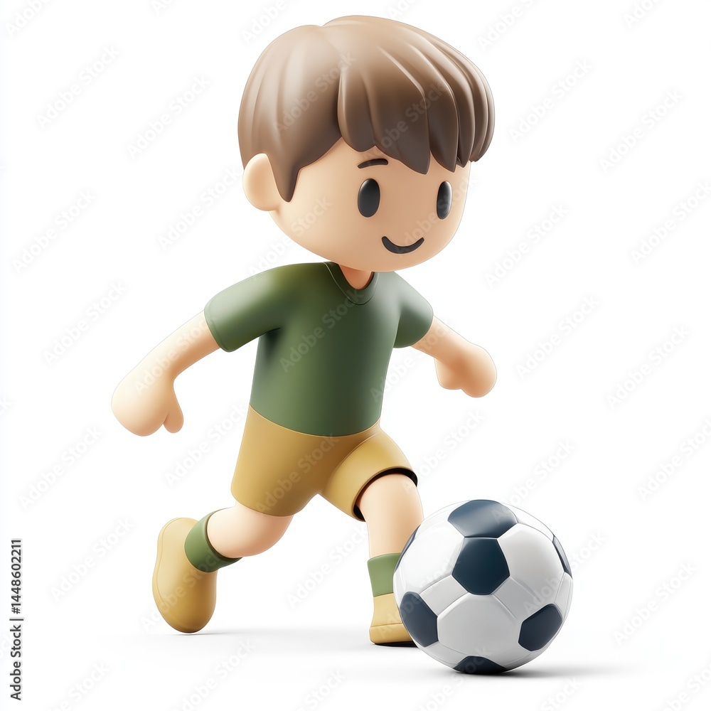 Animated boy character actively playing soccer. Animated boy character actively playing soccer.