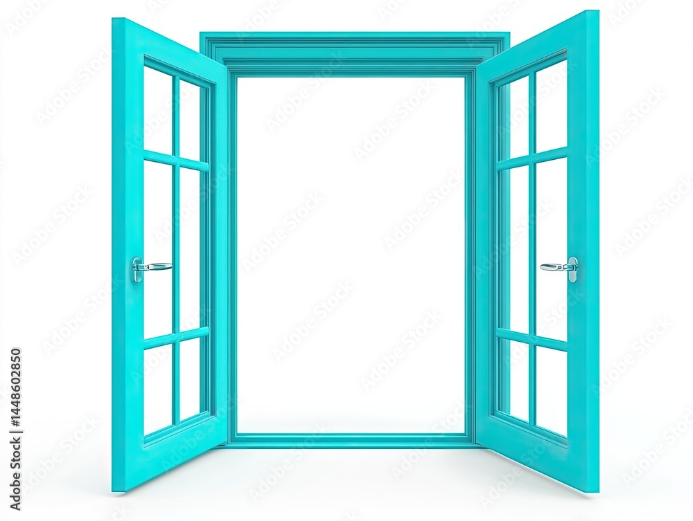 A Vivid Teal Window Open to New Opportunities and Fresh Perspectives: A 3D Render of an Open Window A Vivid Teal Window Open to New Opportunities and Fresh Perspectives: A 3D Render of an Open Window