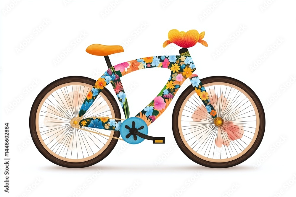 Fototapeta premium Vibrant Floral Bicycle Design Spring Summer Ride Nature Bike Wheels Flowers