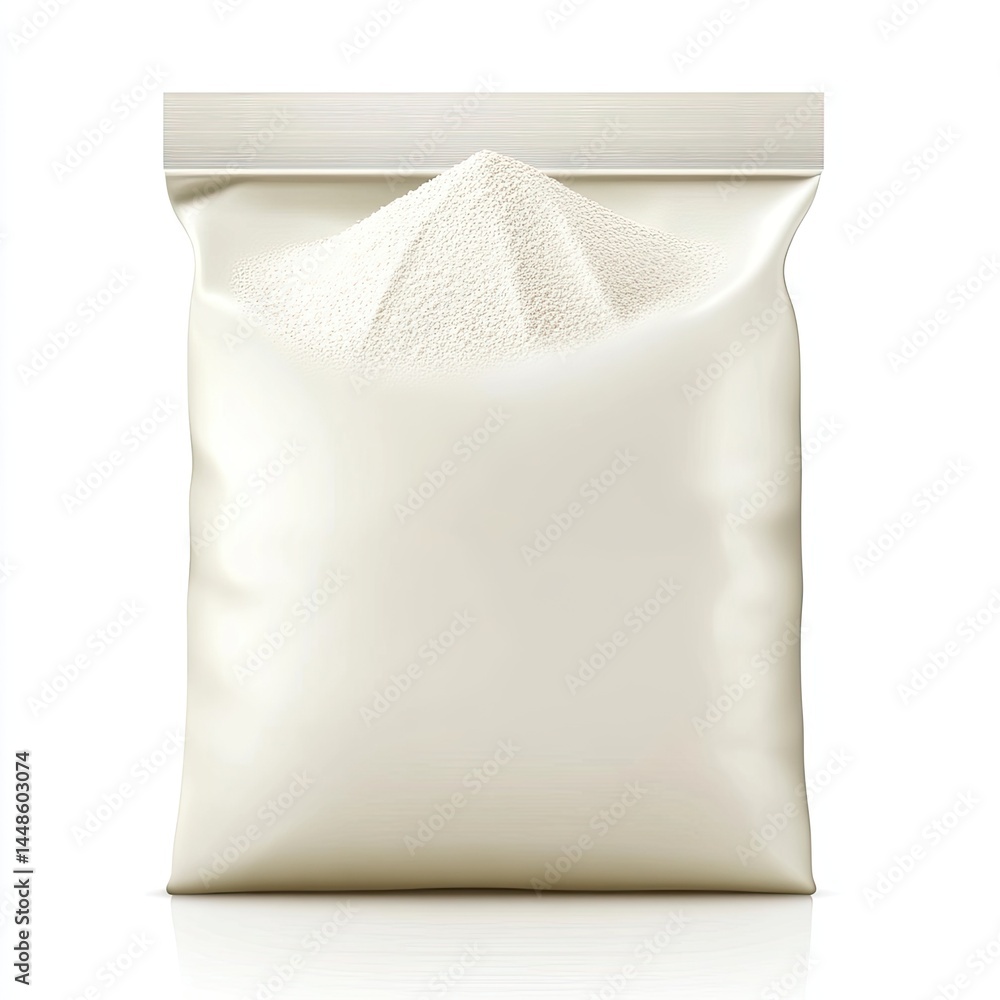 Naklejka premium Creamy White Powder in a Resealable Pouch: High-Quality Product Packaging Mockup for Food or Cosmetic Industries